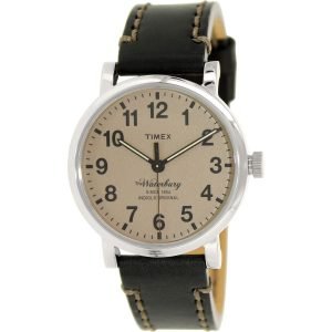TIMEX ORG TAUPE DIAL BLACK LEATHER STRAP TW2P58800AW