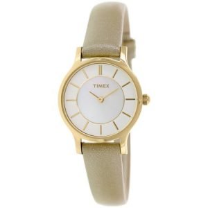 Timex Women's Classic T2P313 Beige Leather Analog Quartz Watch