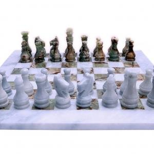 Handmade White and Green Onyx Chess Game Set