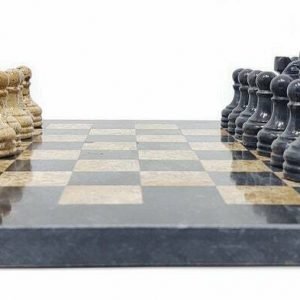 JT Handmade Black and Fossil Coral Marble Chess Game Set - 12 inch