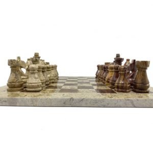 Original Handmade Fossil Coral and Red Onyx Marble Chess Game Set - 12 inch