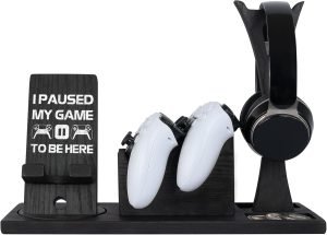 Gaming Organizer with Headphone Holder, Rotatable Phone & Controller Stand