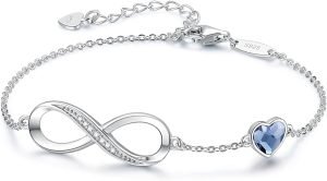 Infinity Heart Birthstone Charm Link Bracelet for Women