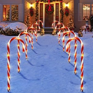 Outdoor Solar Pathway Candy Cane Lights with 8 Lighting Modes