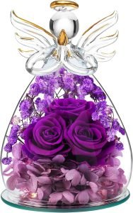 Preserved Rose in Glass Angel Figurine for Grandma